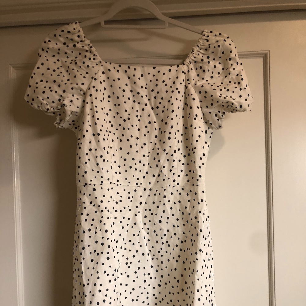 NEW LOFT Polka Dotted Tie-back Linen flare dress